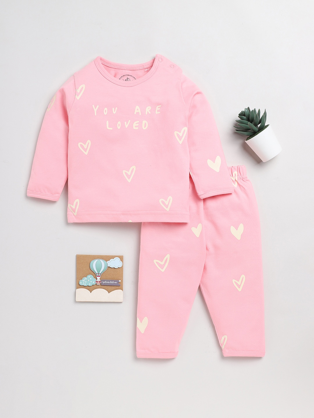 

Clt.s Kids Conversational Printed Pure Cotton Night suit, Pink