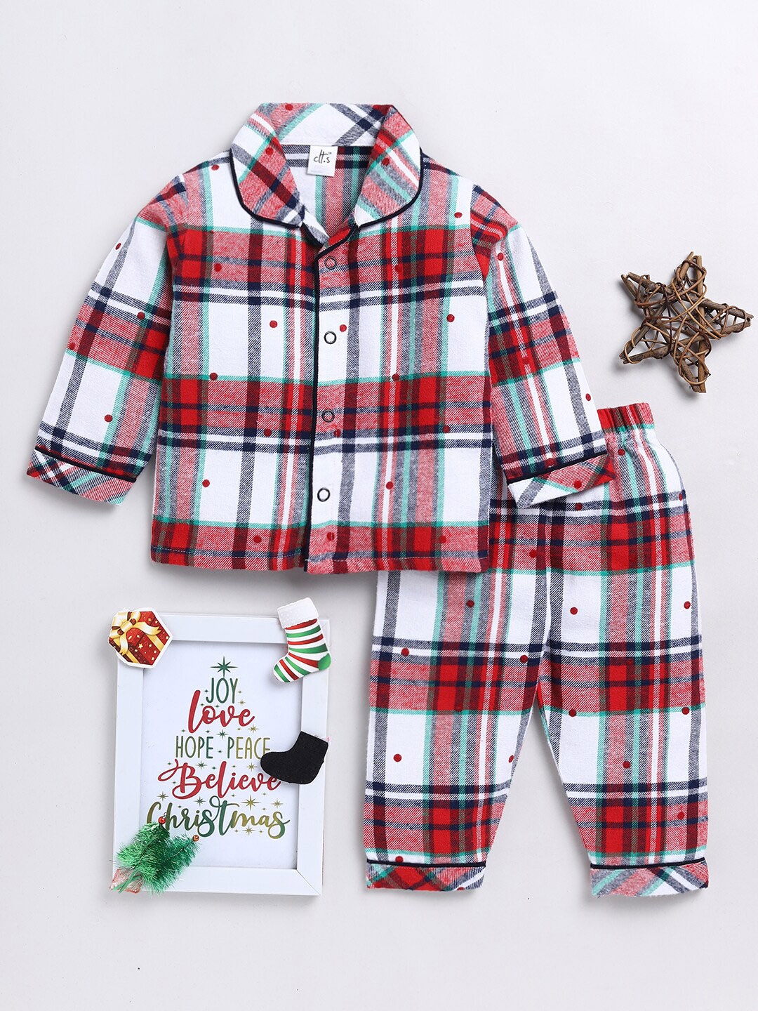 

Clt.s Unisex Kids Checked Night Suit, Red