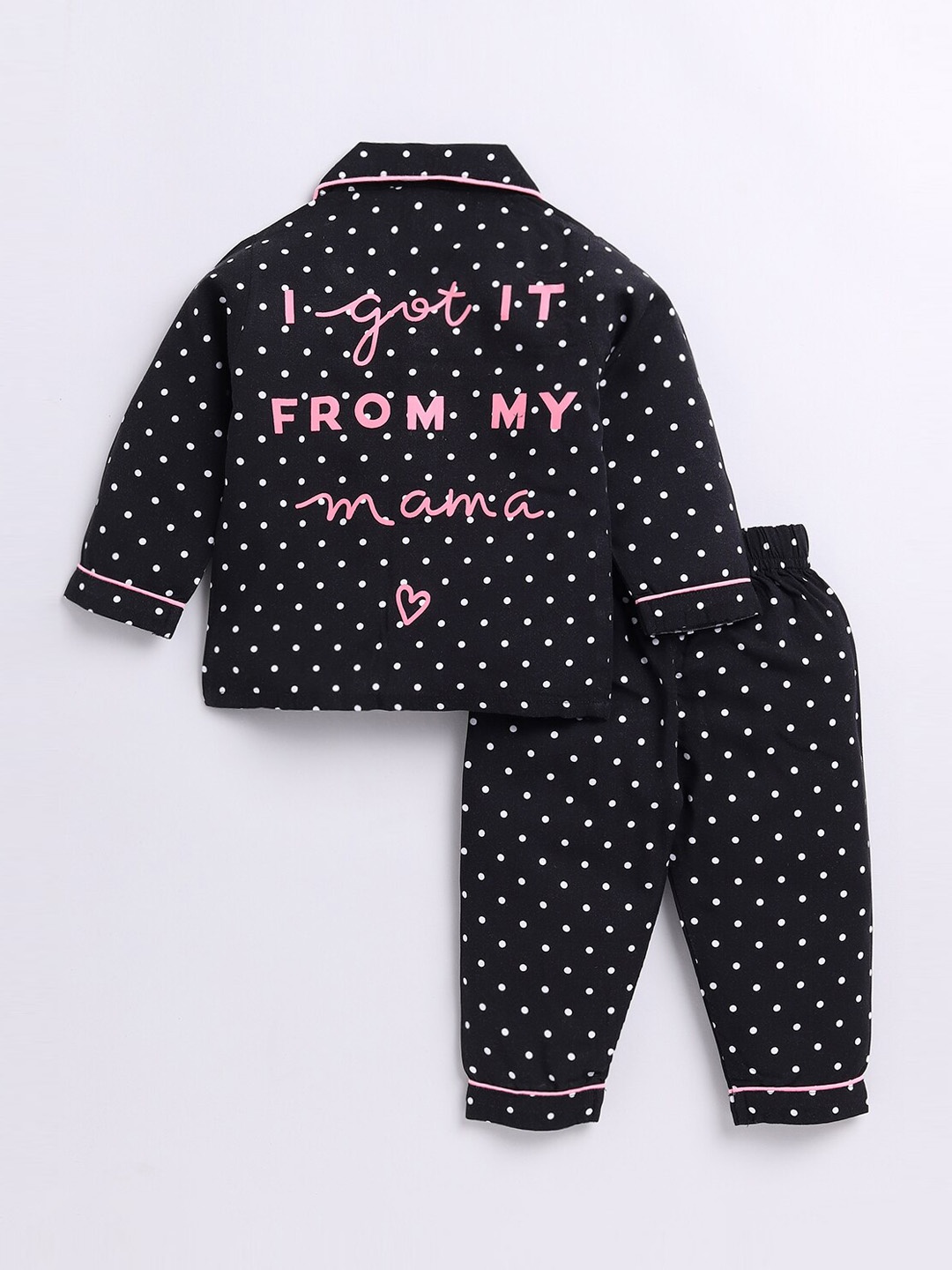 

Clt.s Kids Polka Dots Printed Night suit, Black