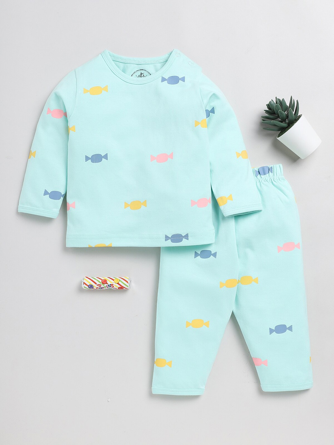 

Clt.s Unisex Graphic Printed Pure Cotton Night suit, Sea green