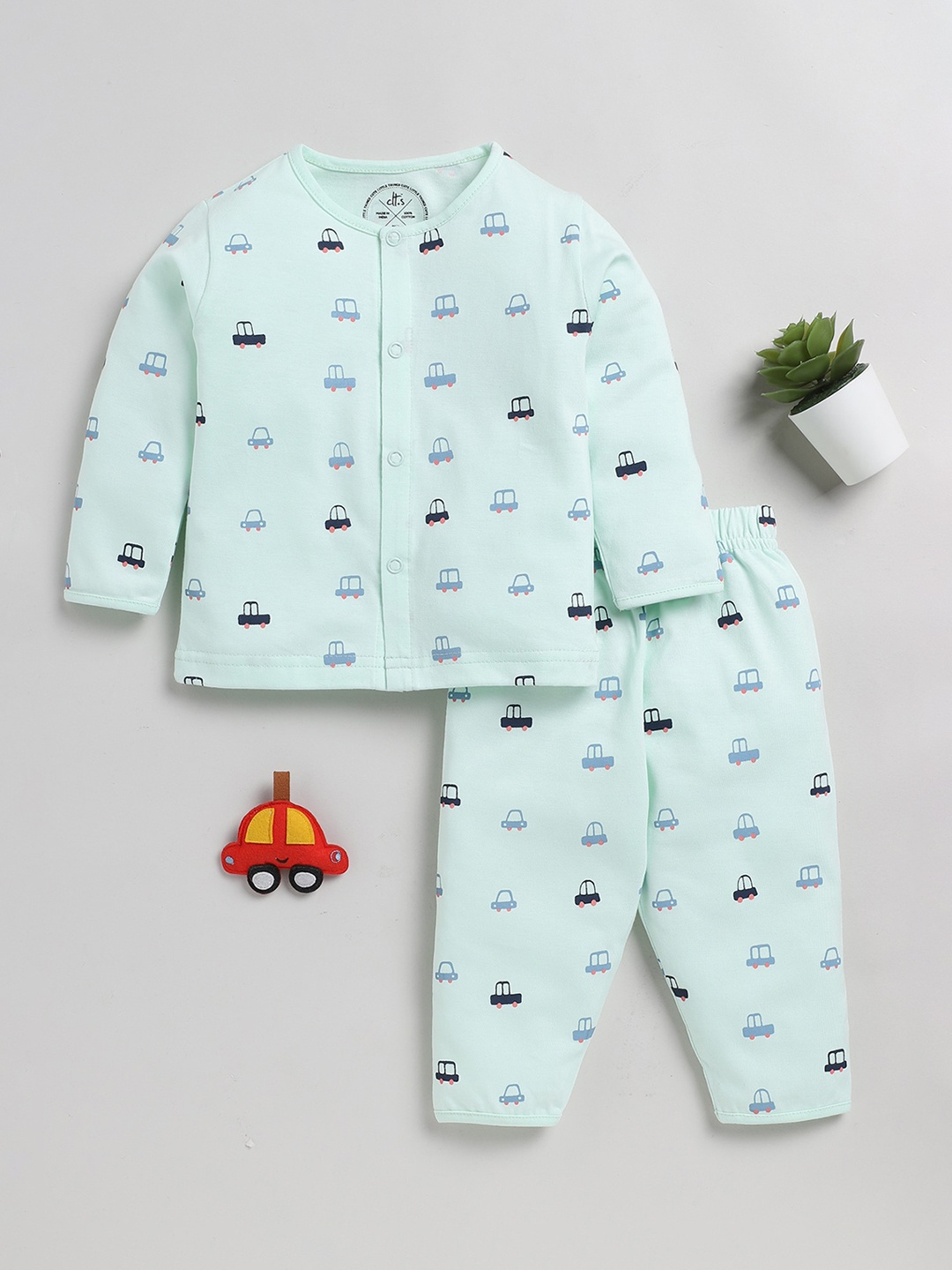 

Clt.s Infants Kids Graphic Printed Pure Cotton Shirt With Pyjamas, Sea green