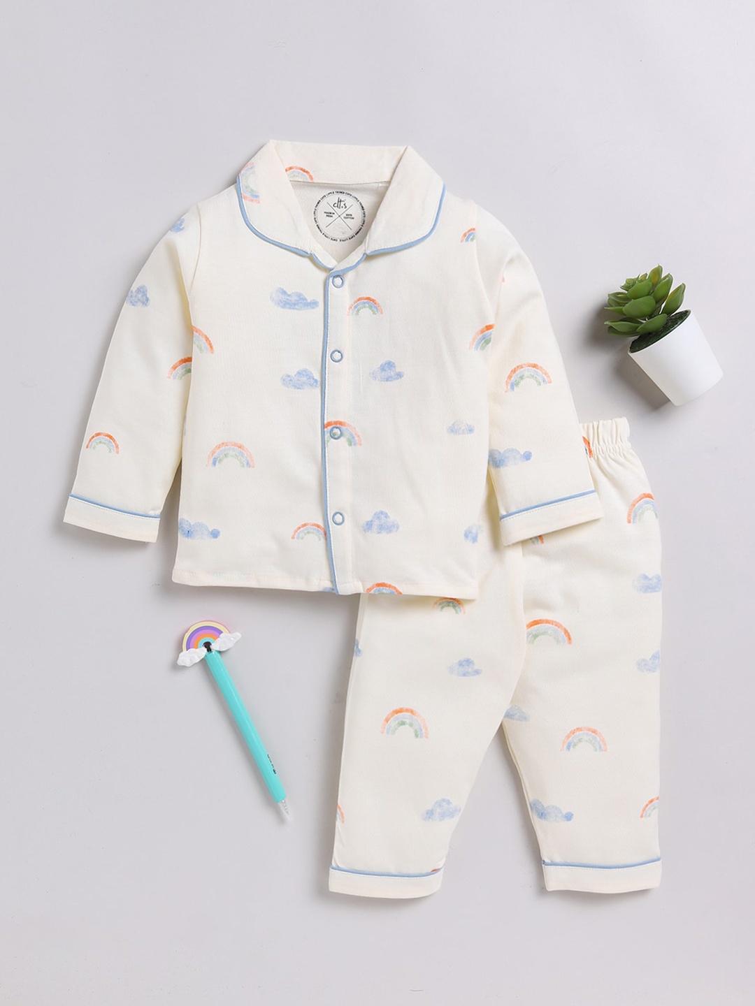 

Clt.s Kids Graphic Printed Pure Cotton Night suit, Cream