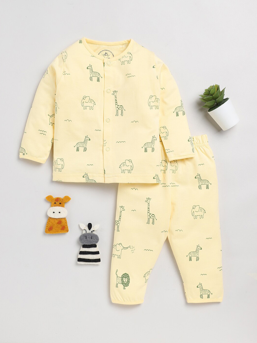 

Clt.s Unisex Kids Pure Cotton Printed Night suit, Yellow