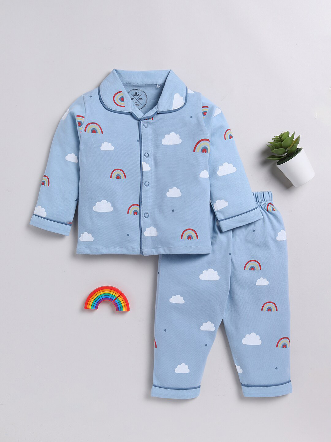 

Clt.s Kids Conversational Printed Pure Cotton Night suit, Blue