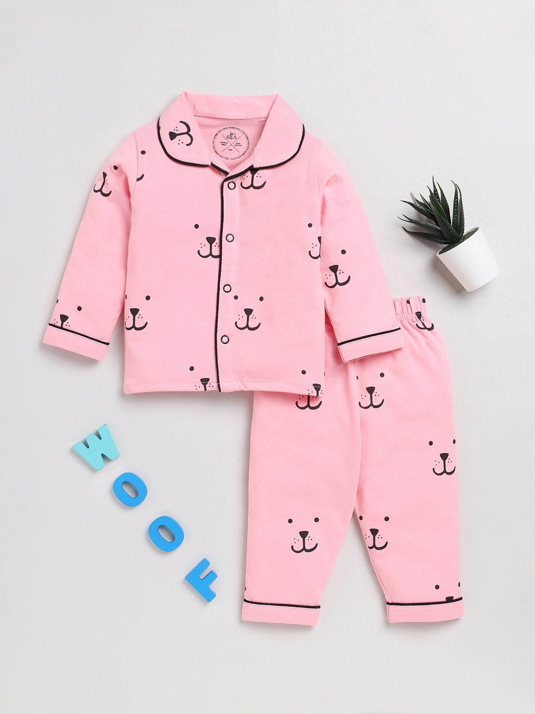 

Clt.s Infants Graphic Printed Pure Cotton Night Suit, Pink