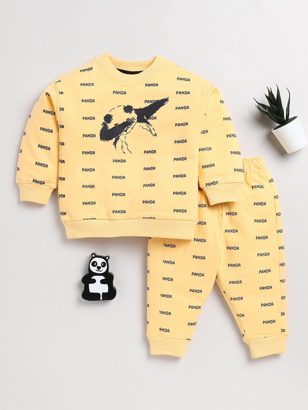 

Clt.s Unisex Kids Typography Printed Pure Cotton Night Suit, Yellow