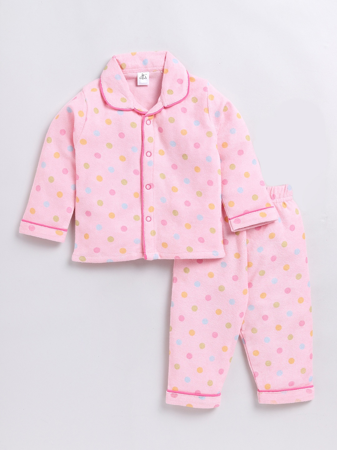 

Clt.s Kids Polka Dots Printed Pure Cotton Night Suit, Pink