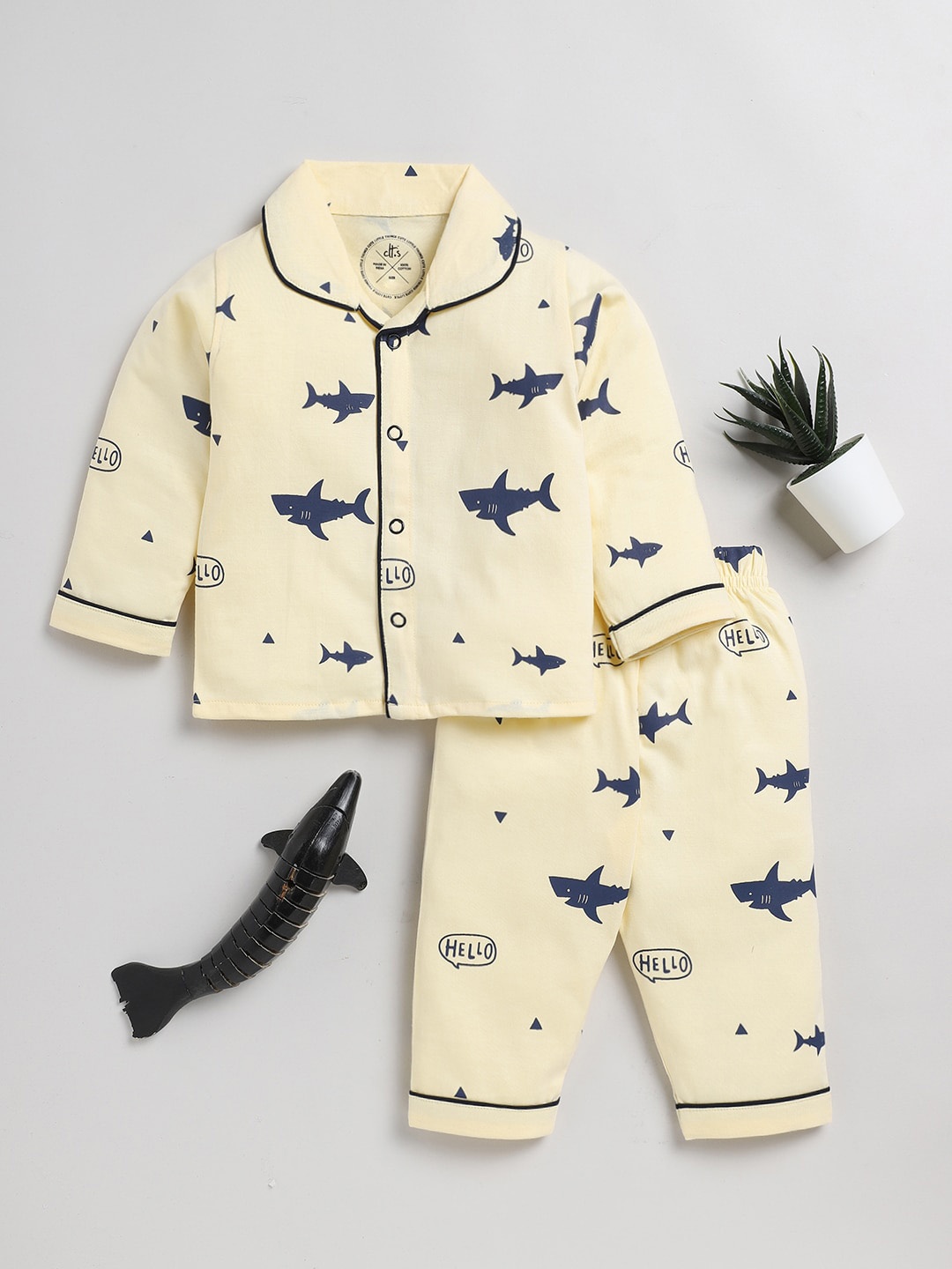 

Clt.s Kids Graphic Printed Pure Cotton Night Suit, Yellow