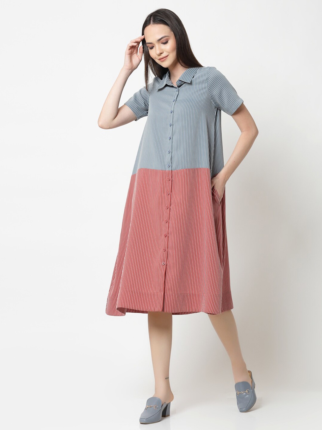 

OFFICE & YOU Colourblocked Cotton Shirt Dress, Blue