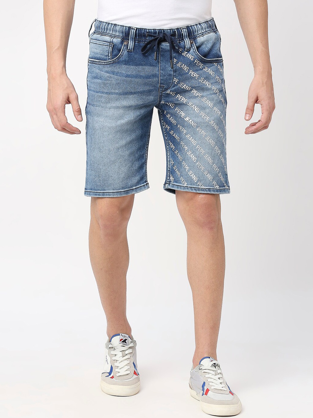 

Pepe Jeans Men Washed Printed Denim Shorts, Blue