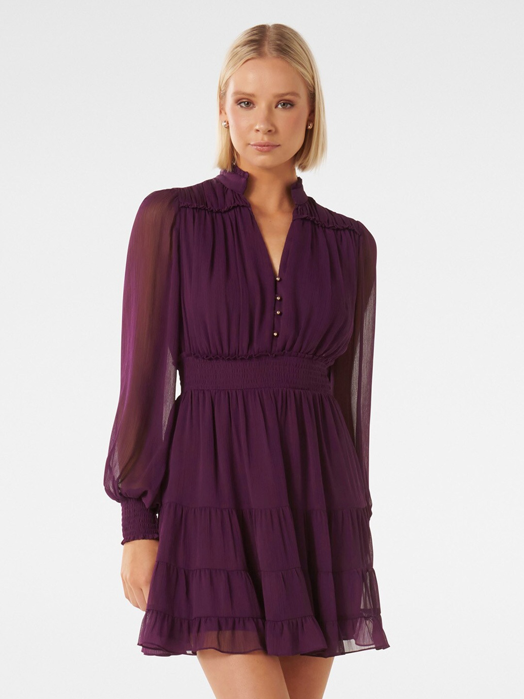 

Forever New V-Neck Smocked Fit & Flare Mini Dress, Purple