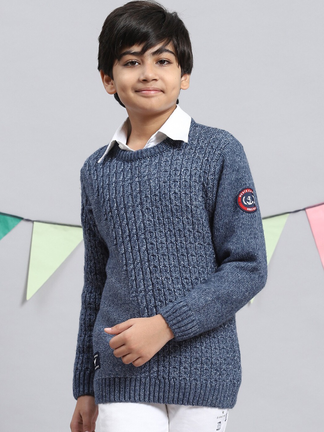 

Monte Carlo Boys Cable Knit Pullover, Blue