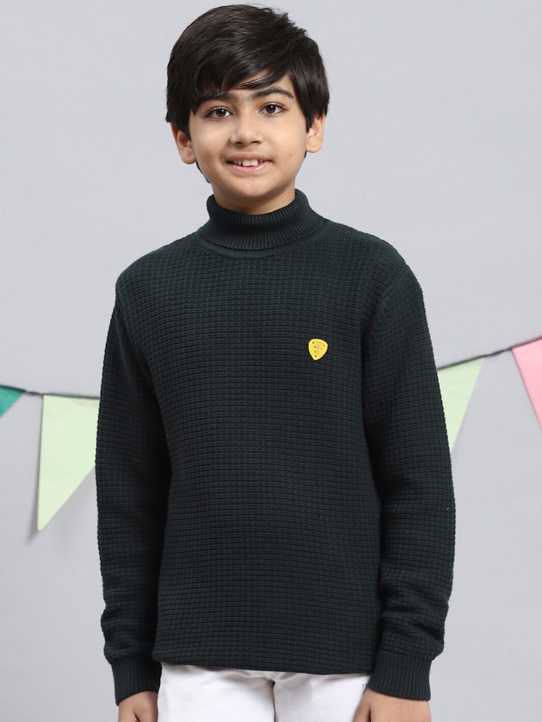 

Monte Carlo Boys Self Design Cable Knit Cotton Pullover, Green