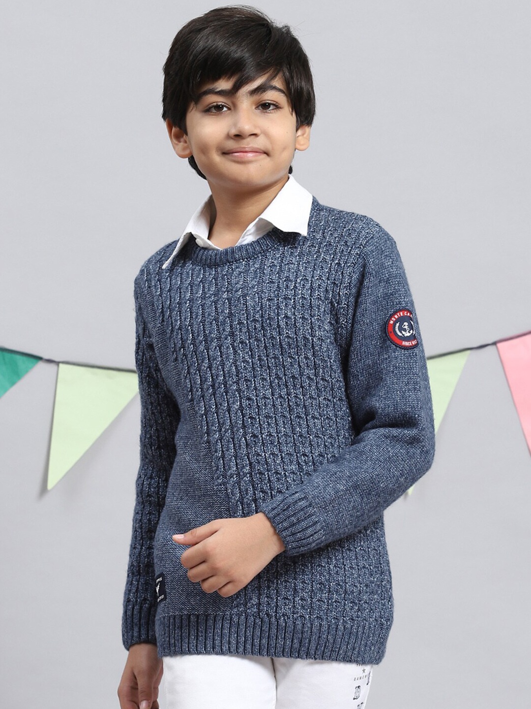 

Monte Carlo Boys Cable Knit Woollen Pullover, Blue