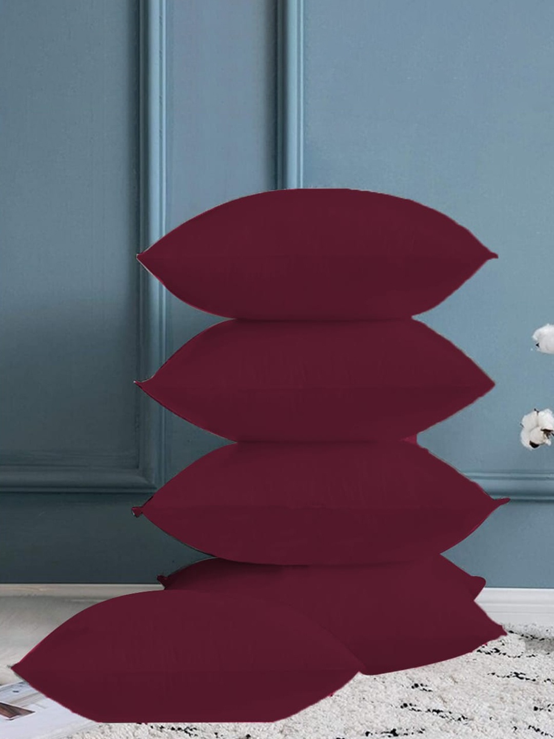 

Adbeni 5-Pieces Maroon Skin Friendly Square Pre-Filled Cushions