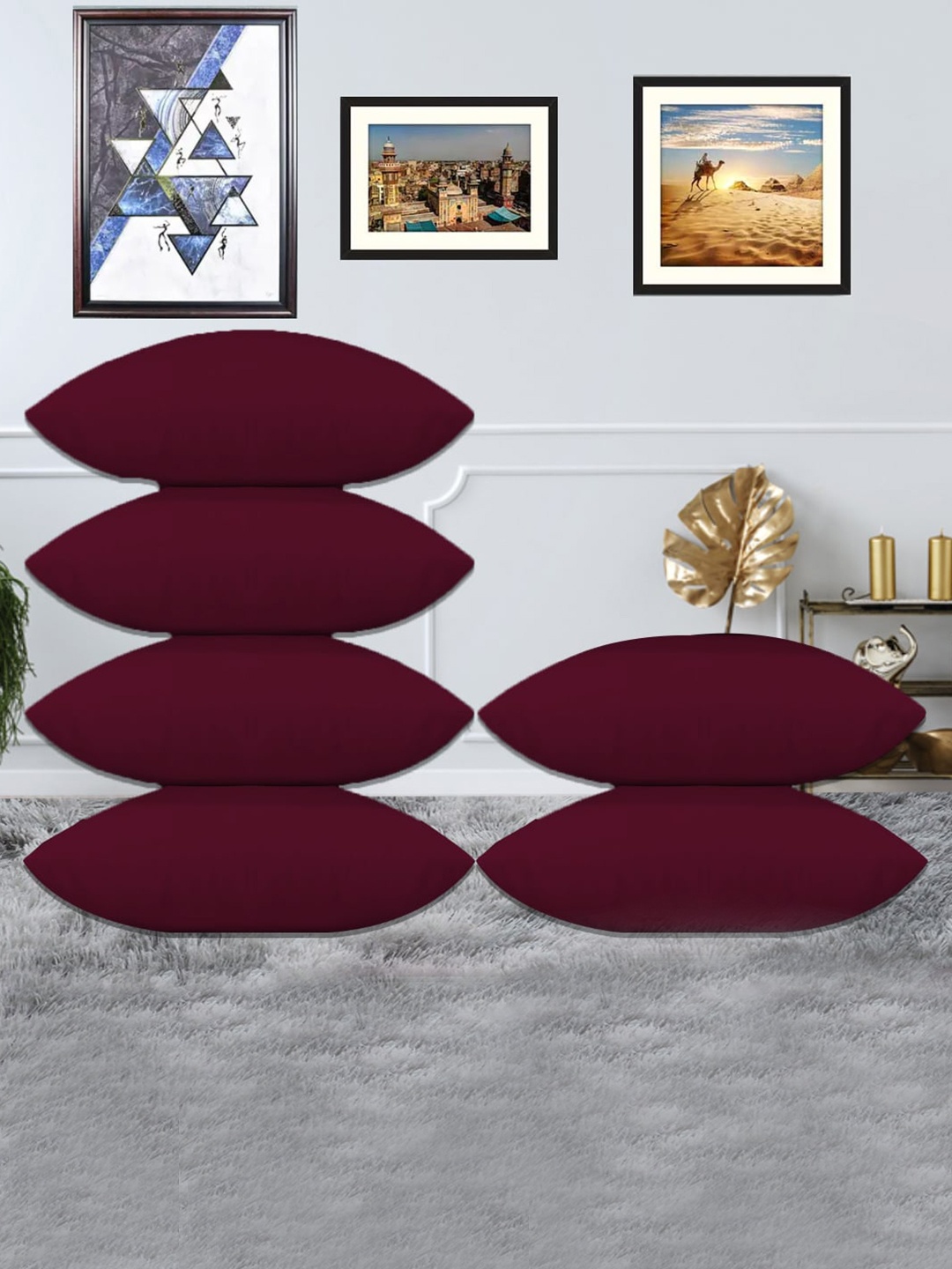 

Adbeni Maroon 6 Pieces Skin Friendly Cushions