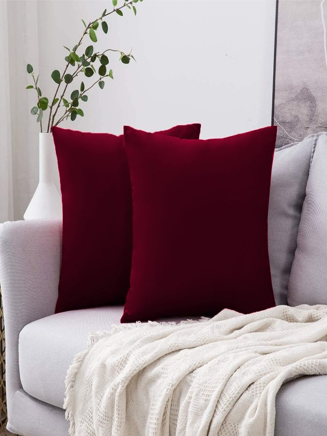 

Adbeni White 2 Pieces Skin Friendly Cushions, Maroon