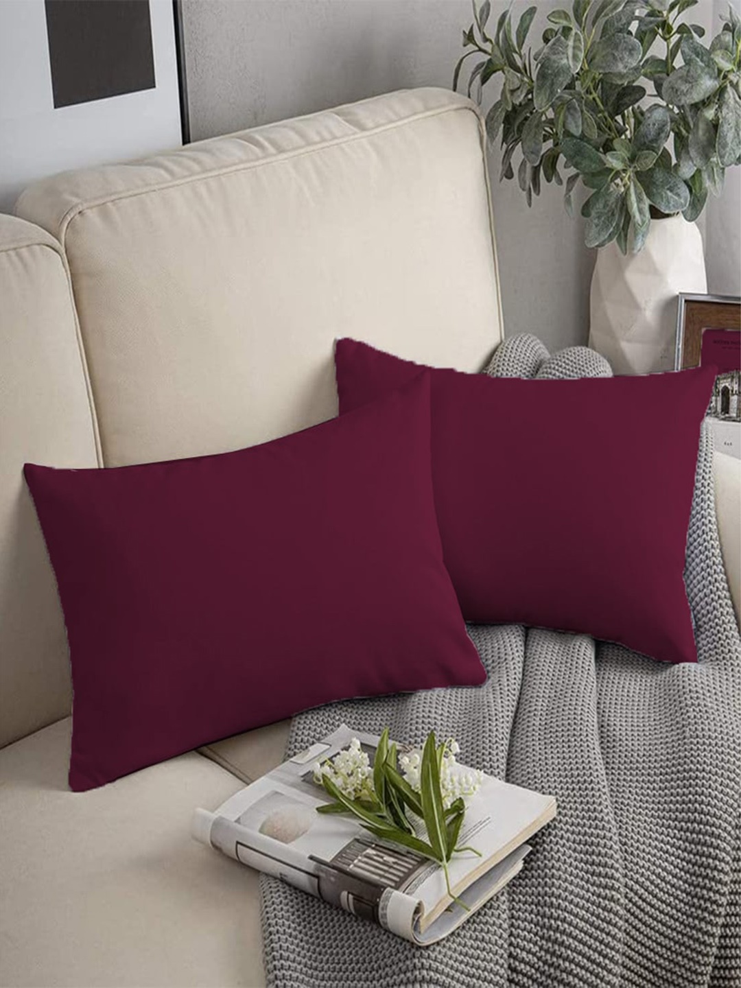 

Adbeni Maroon 2 Pieces Skin Friendly Cushions