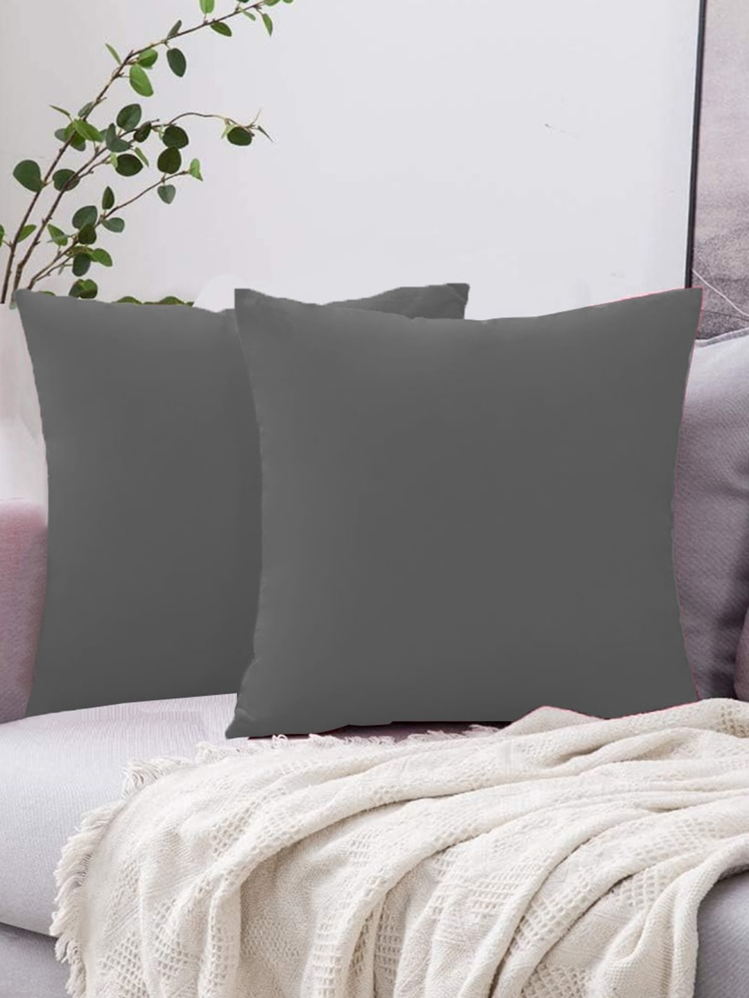 

Adbeni Grey 2-Pieces Skin Friendly Square Cushions