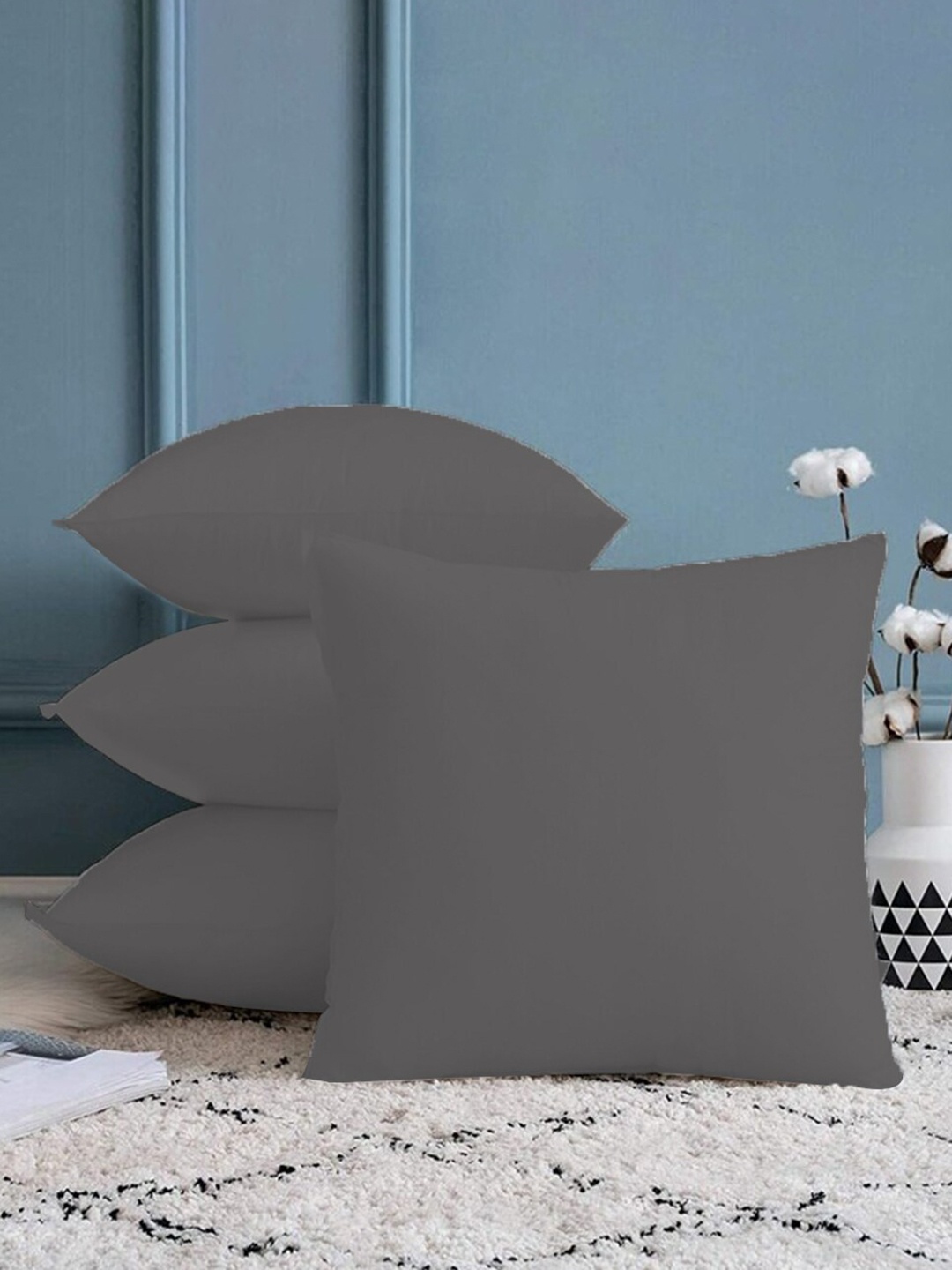 

Adbeni Grey 4-Pieces Skin Friendly Square Cushions