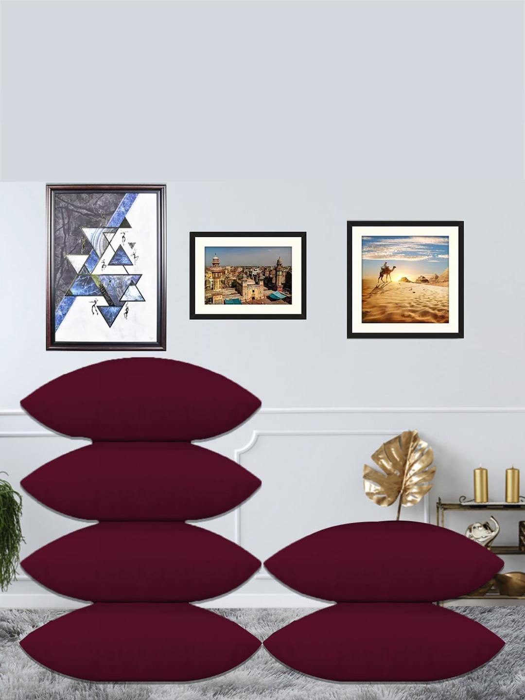

Adbeni 6 Pieces Maroon Skin Friendly Square Pre-Filled Cushions