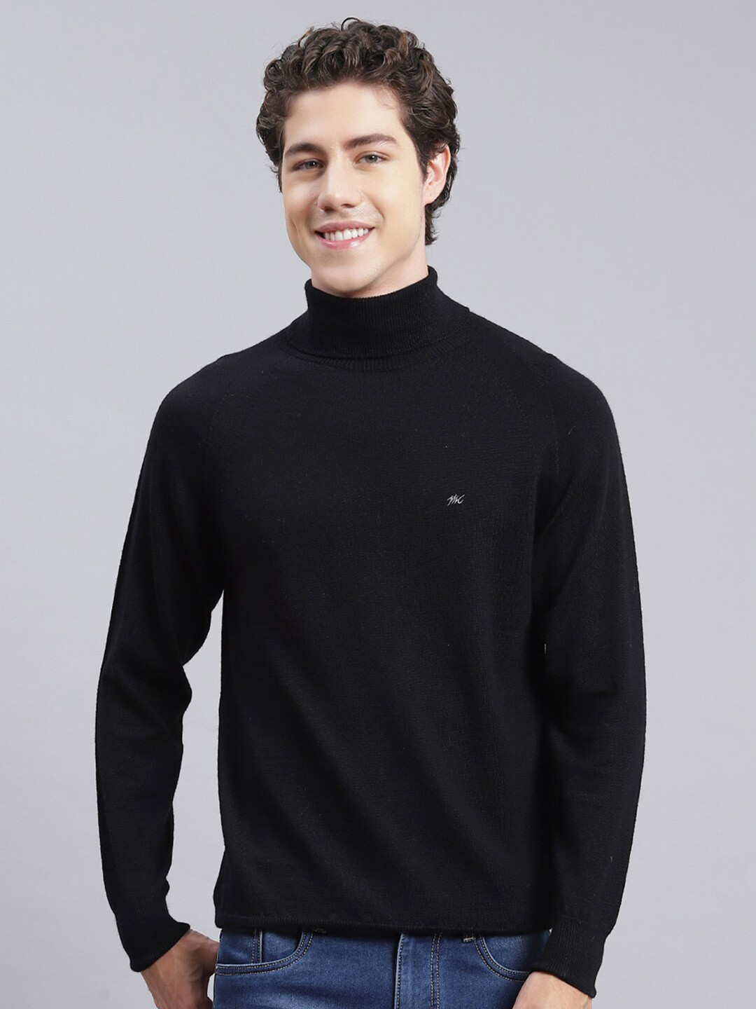 

Monte Carlo Turtle Neck Long Sleeves Woollen Pullover Sweaters, Black