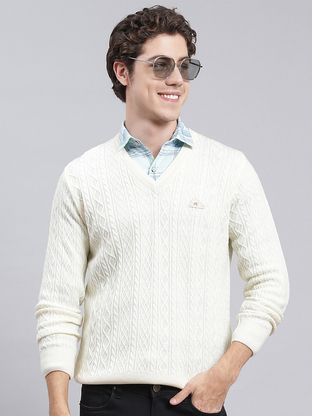 

Monte Carlo Cable Knit Woollen Pullover, Cream