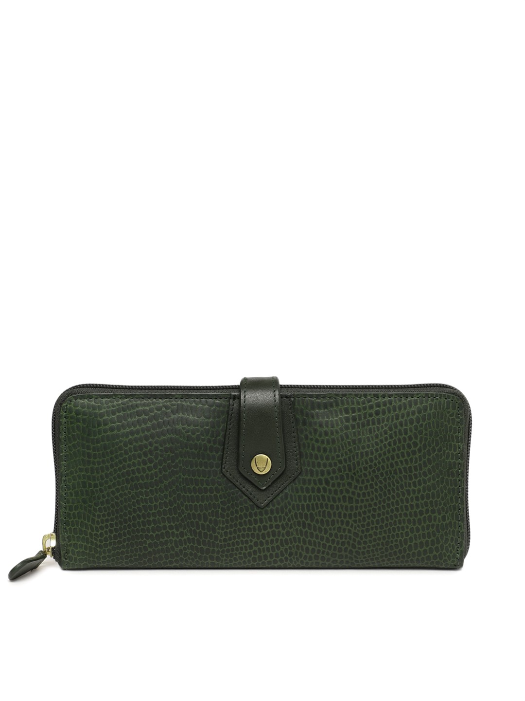 

Hidesign Women Green Textured Leather Zip Around Wallet