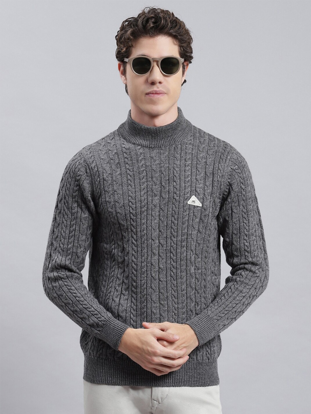 

Monte Carlo Self Design Cable Knit Woollen Pullover, Grey