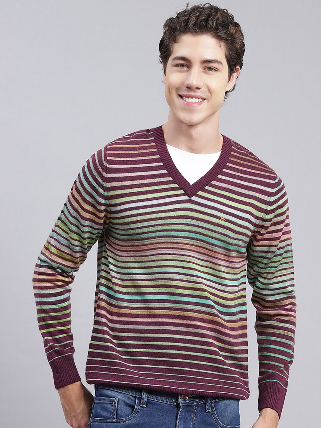 

Monte Carlo Striped Woollen Pullover, Maroon