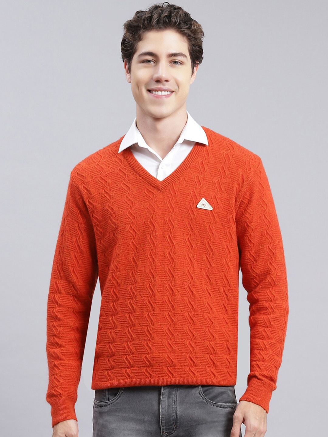 

Monte Carlo Self Design Chevron Woollen Pullover, Orange
