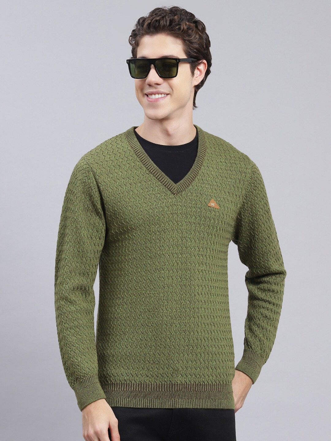 

Monte Carlo Self Design Woollen Pullover, Green