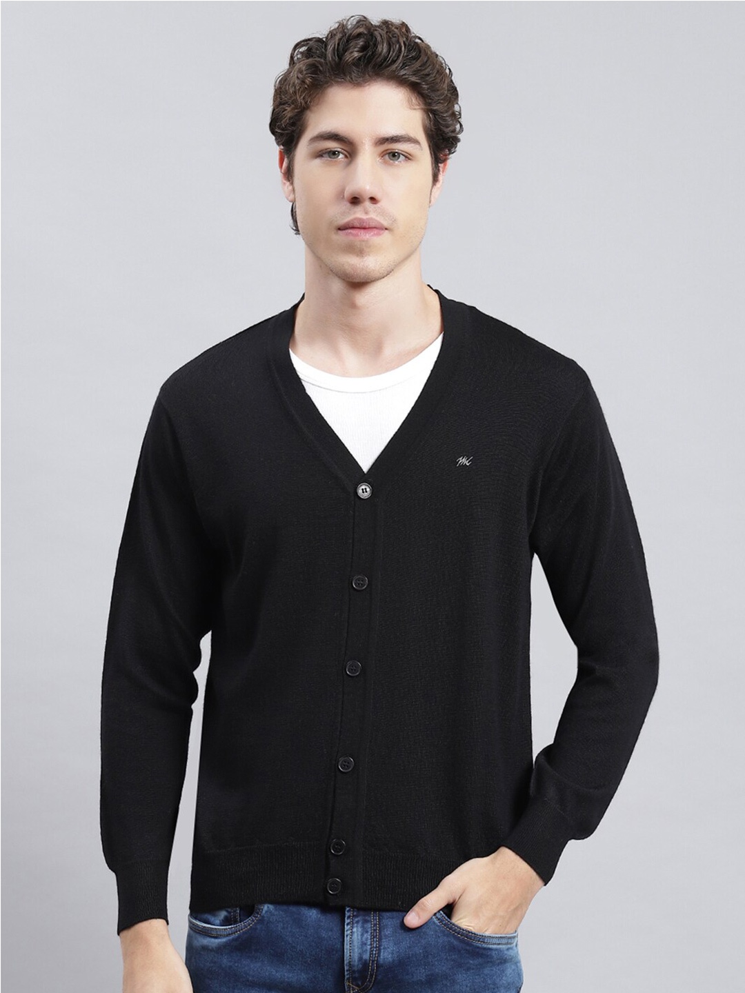 

Monte Carlo Long Sleeves Pure Wool Cardigan, Black