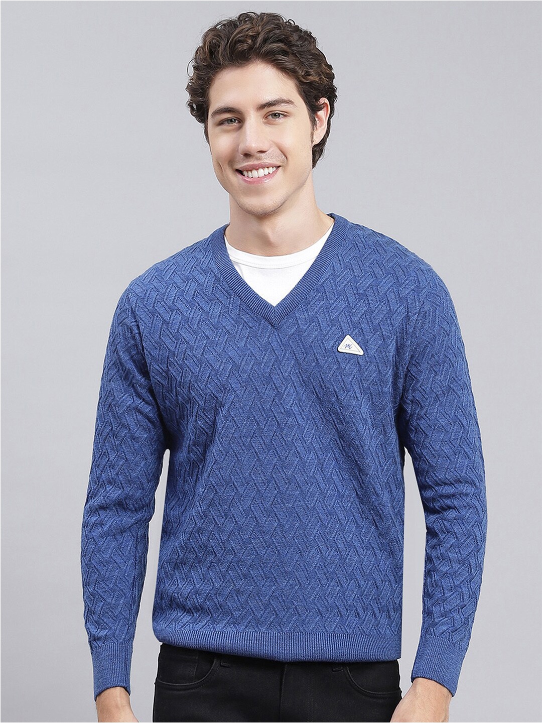

Monte Carlo Self Design Cable Knit Wool Pullover, Blue