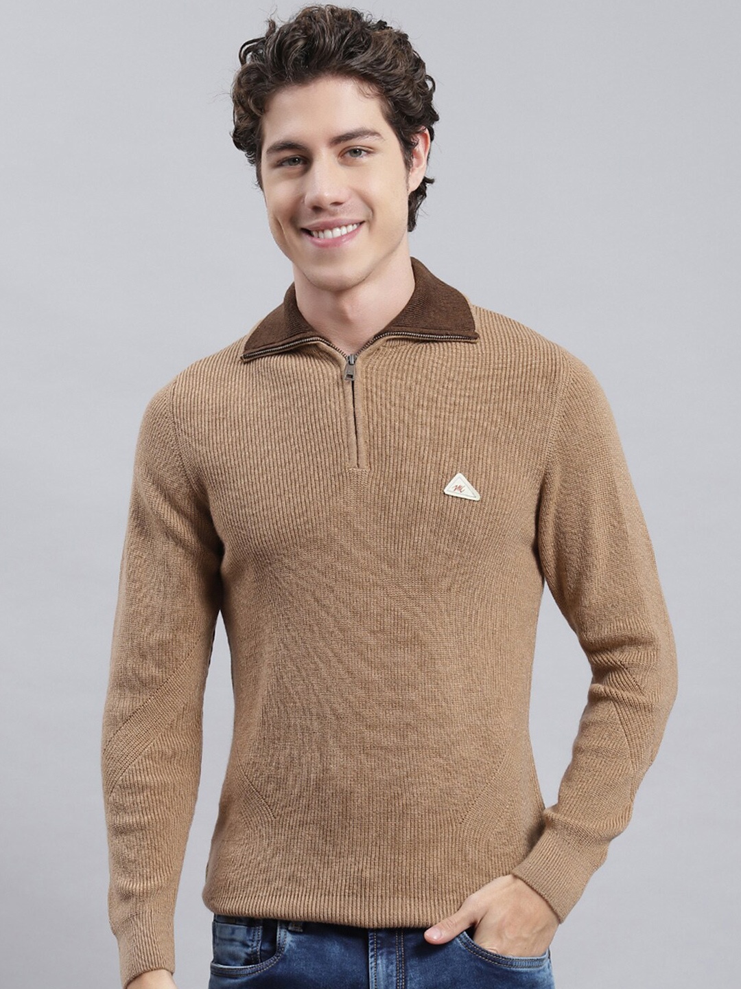 

Monte Carlo Ribbed Woollen Pullover, Camel brown