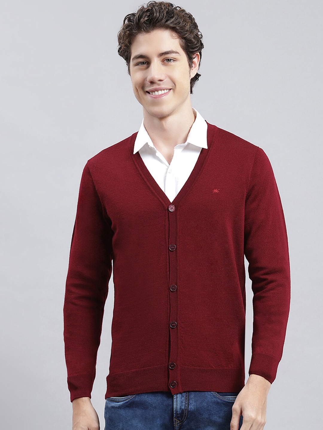 

Monte Carlo V-Neck Woollen Cardigan, Maroon