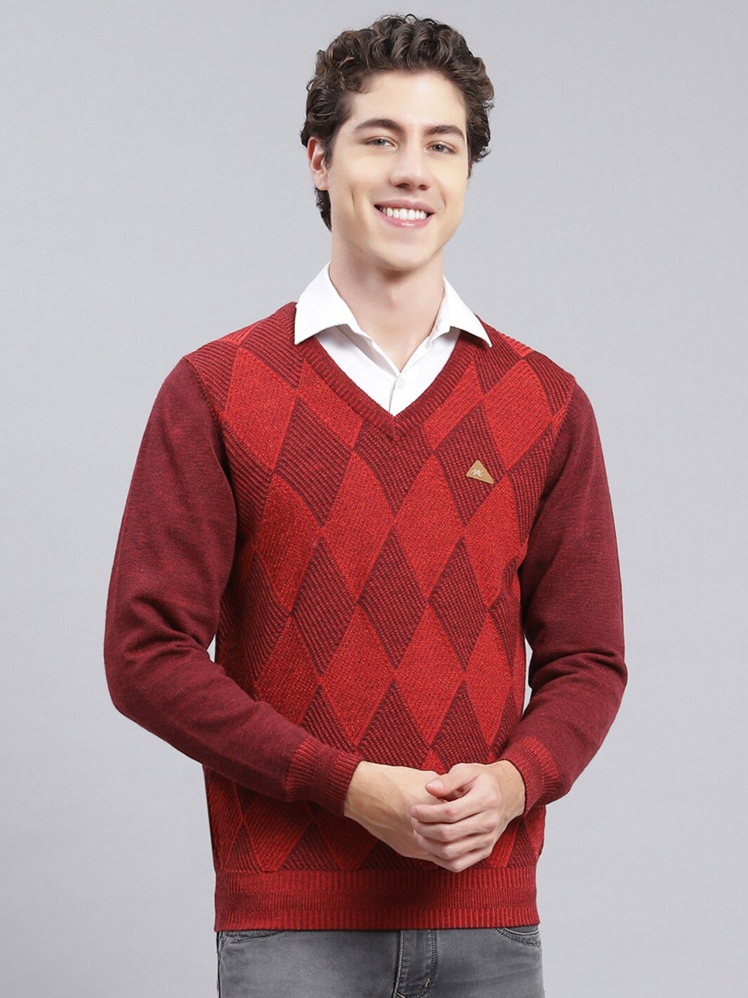 

Monte Carlo Checked Woollen Pullover, Maroon