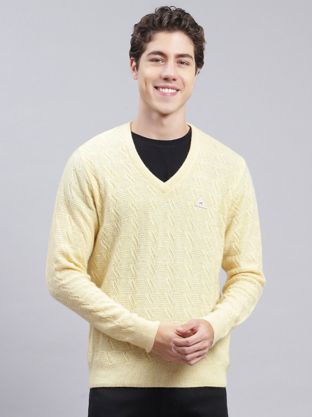 

Monte Carlo Self Design Cable Knit Woollen Pullover, Yellow
