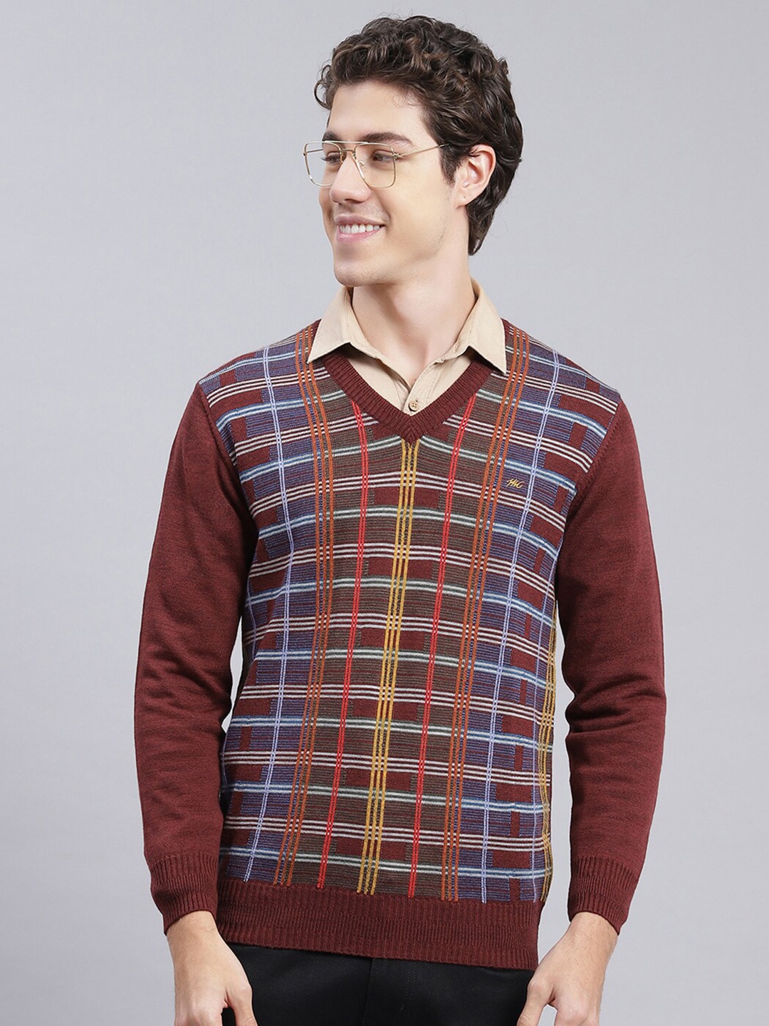 

Monte Carlo Checked Woollen Pullover, Maroon