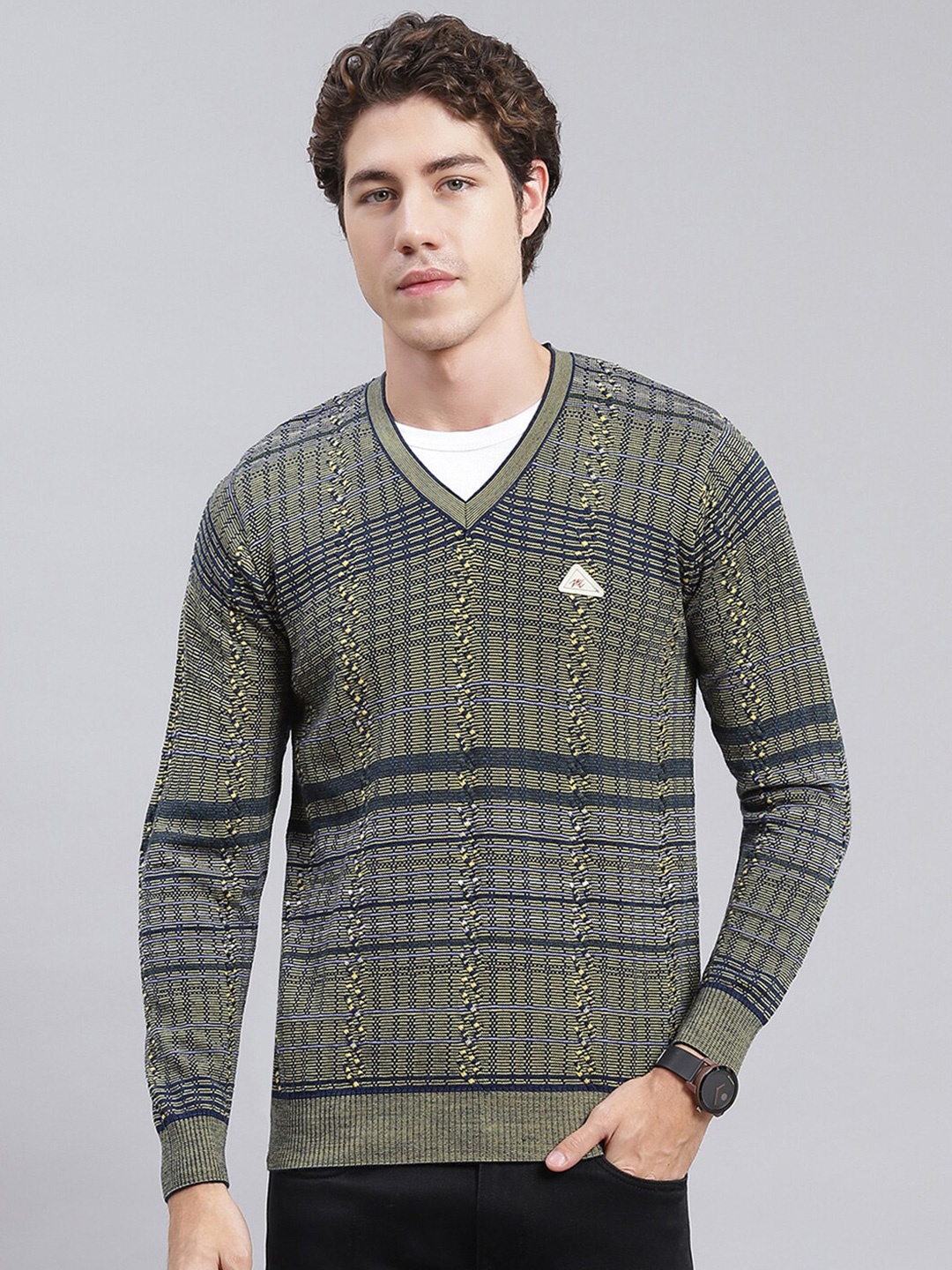 

Monte Carlo Self Design Woollen Pullover, Green