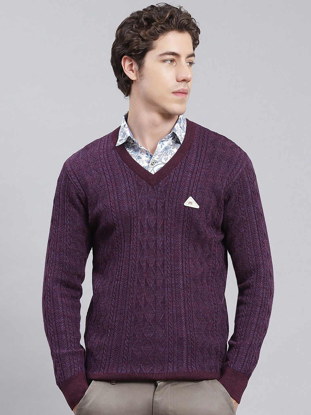 

Monte Carlo Cable Knit Woollen Pullover, Purple