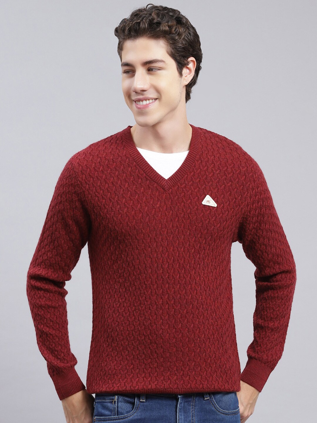 

Monte Carlo Self Design Cable Knit Woollen Pullover Sweaters, Maroon