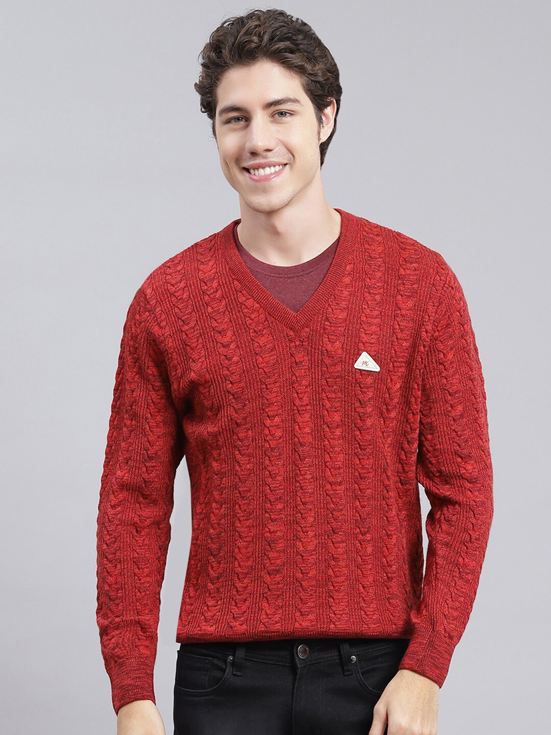 

Monte Carlo Self Design Cable Knit Woollen Pullover Sweaters, Maroon