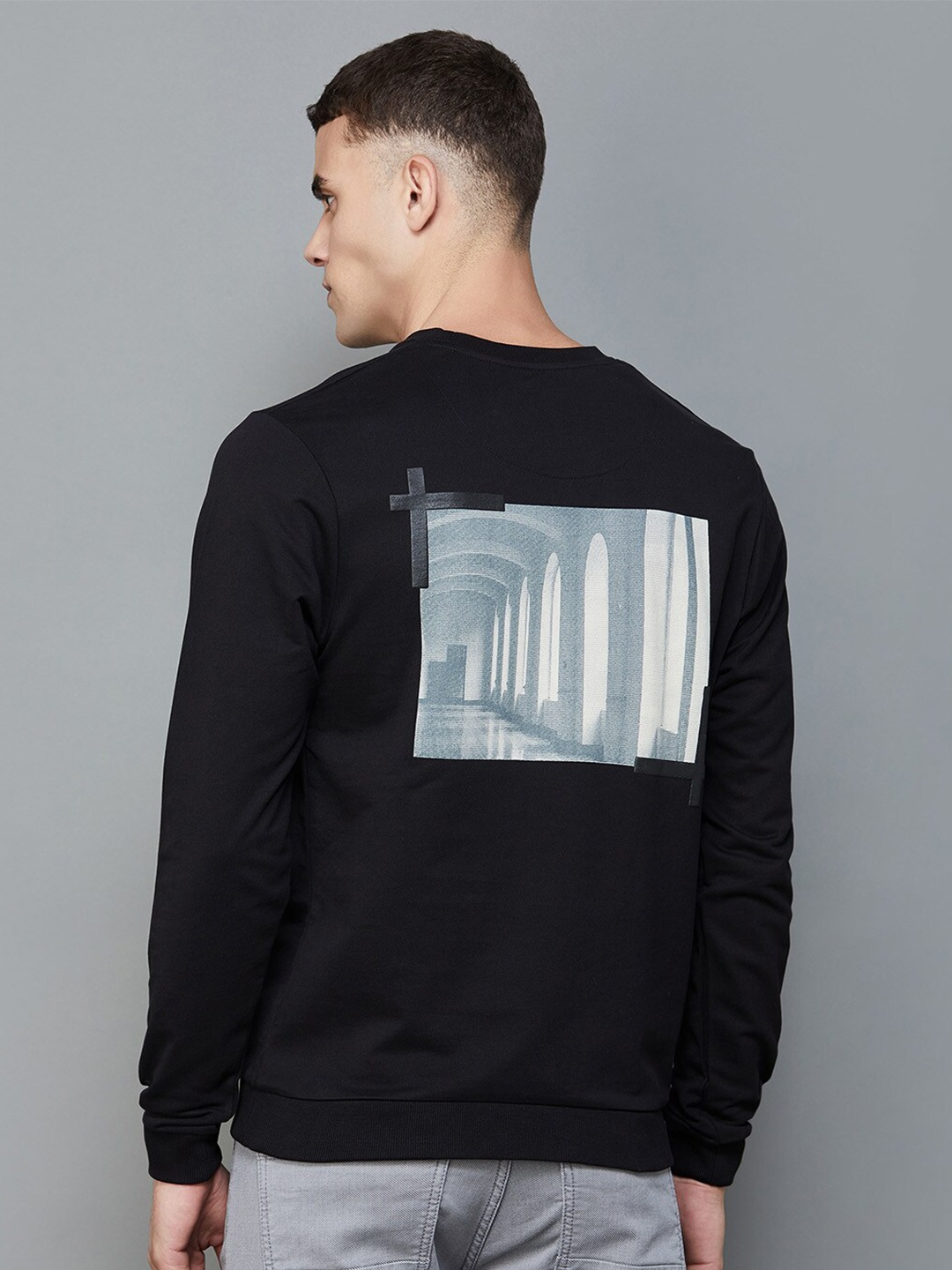 

Bossini Graphic Printed Cotton Pullover Sweatshirt, Black