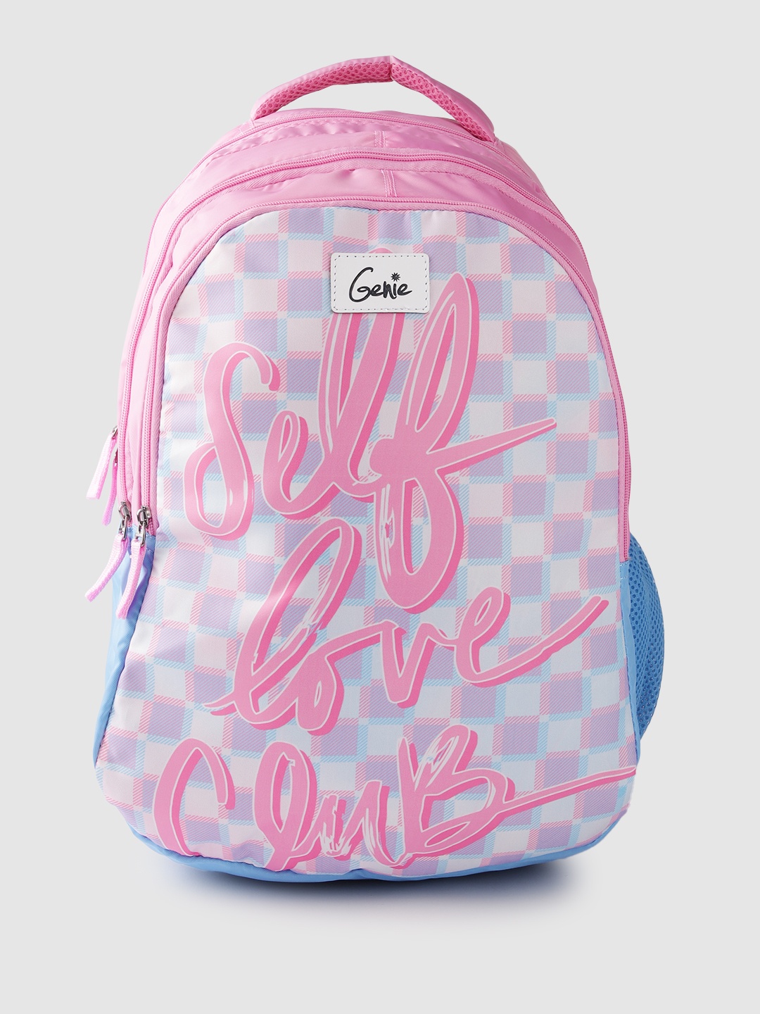 

Genie Women Typography Printed & Checked Backpack, Pink