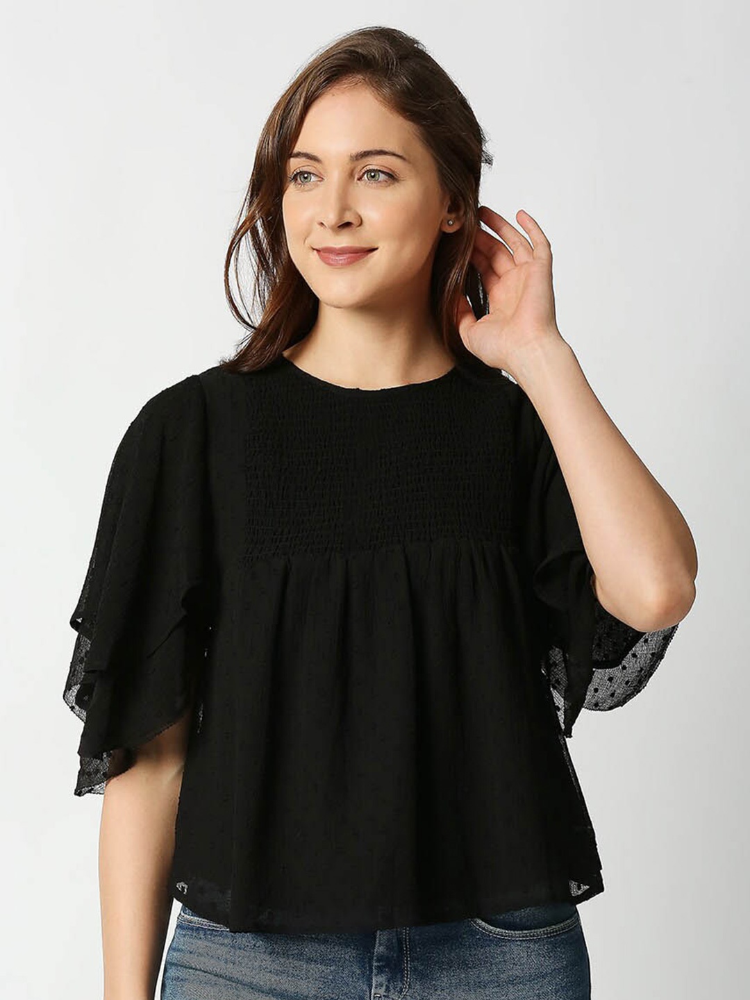 

Pepe Jeans Flared Sleeve Chiffon Top, Black