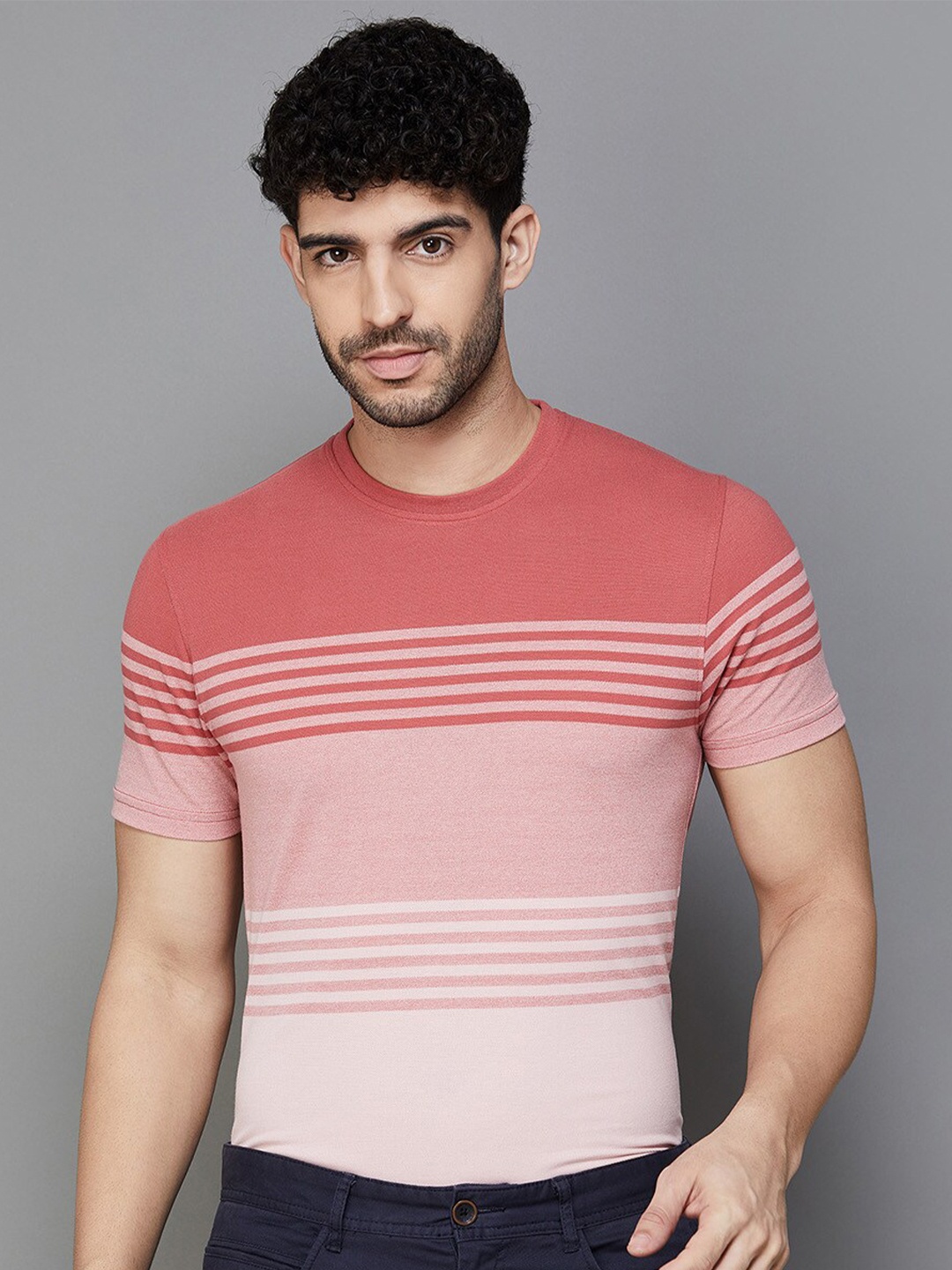 

CODE by Lifestyle Striped Round Neck T-shirt, Peach