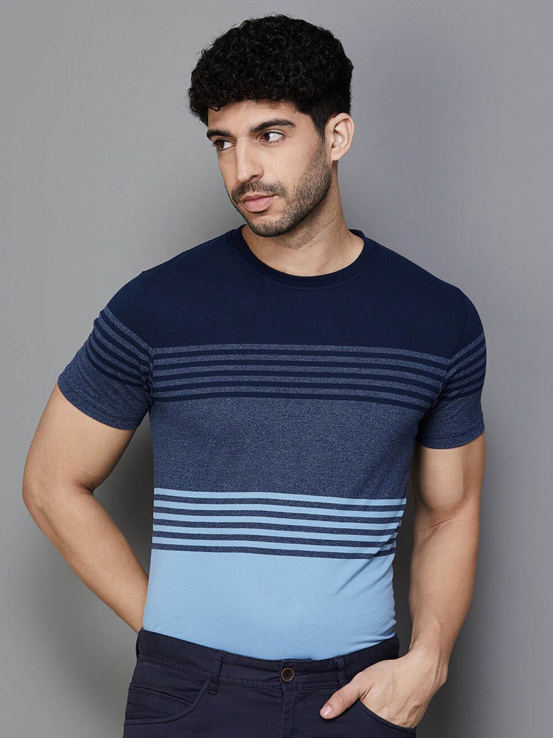 

CODE by Lifestyle Striped Round Neck T-shirt, Blue