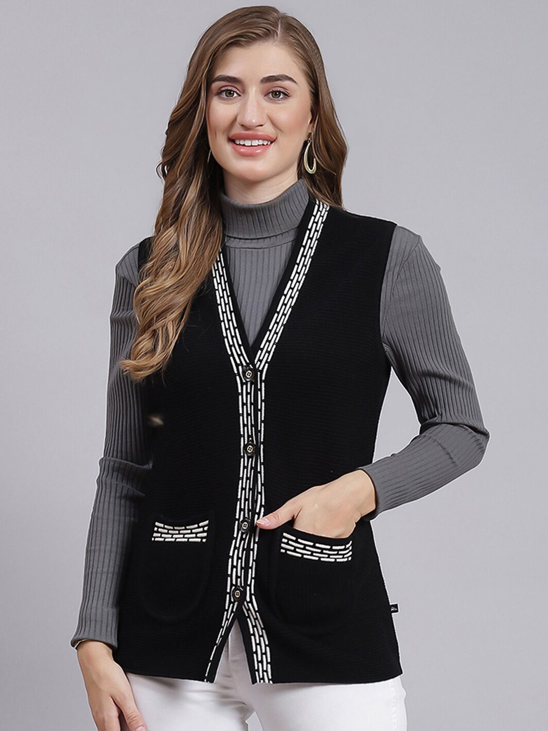

Monte Carlo Ribbed Wool Cardigan, Black