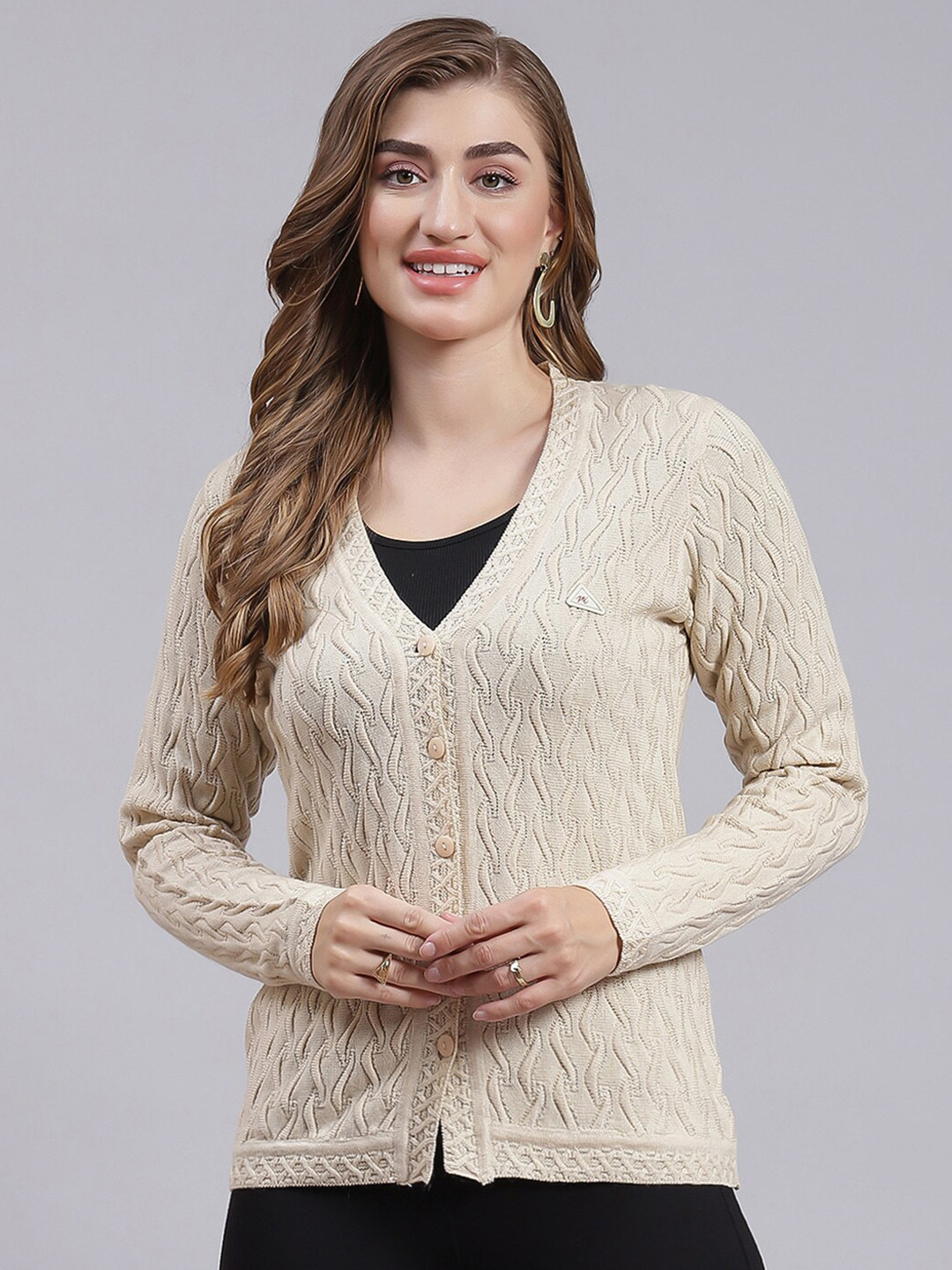 

Monte Carlo Cable Knit Woollen Cardigan, Beige